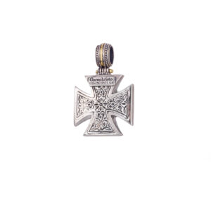 Maltese Patmos cross in 18K Gold and Sterling Silver with Ruby - Image 2