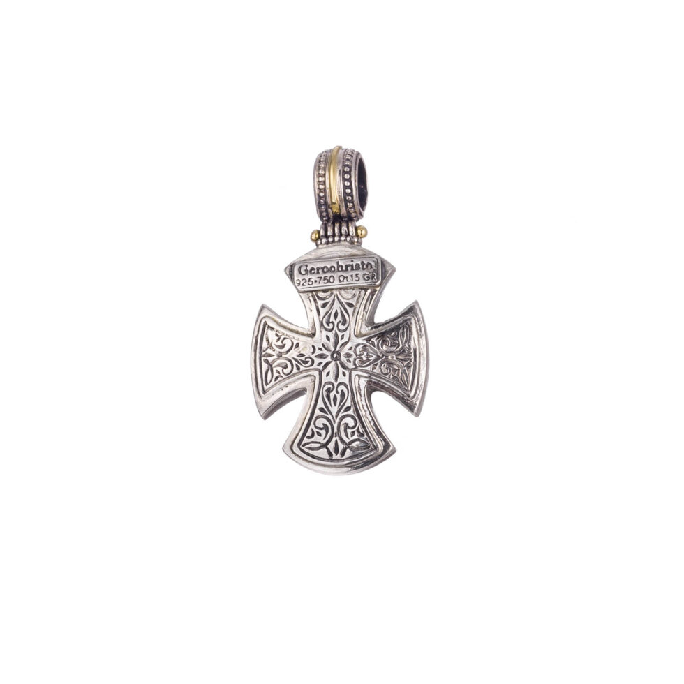 Maltese Patmos cross in 18K Gold and Sterling Silver with Ruby