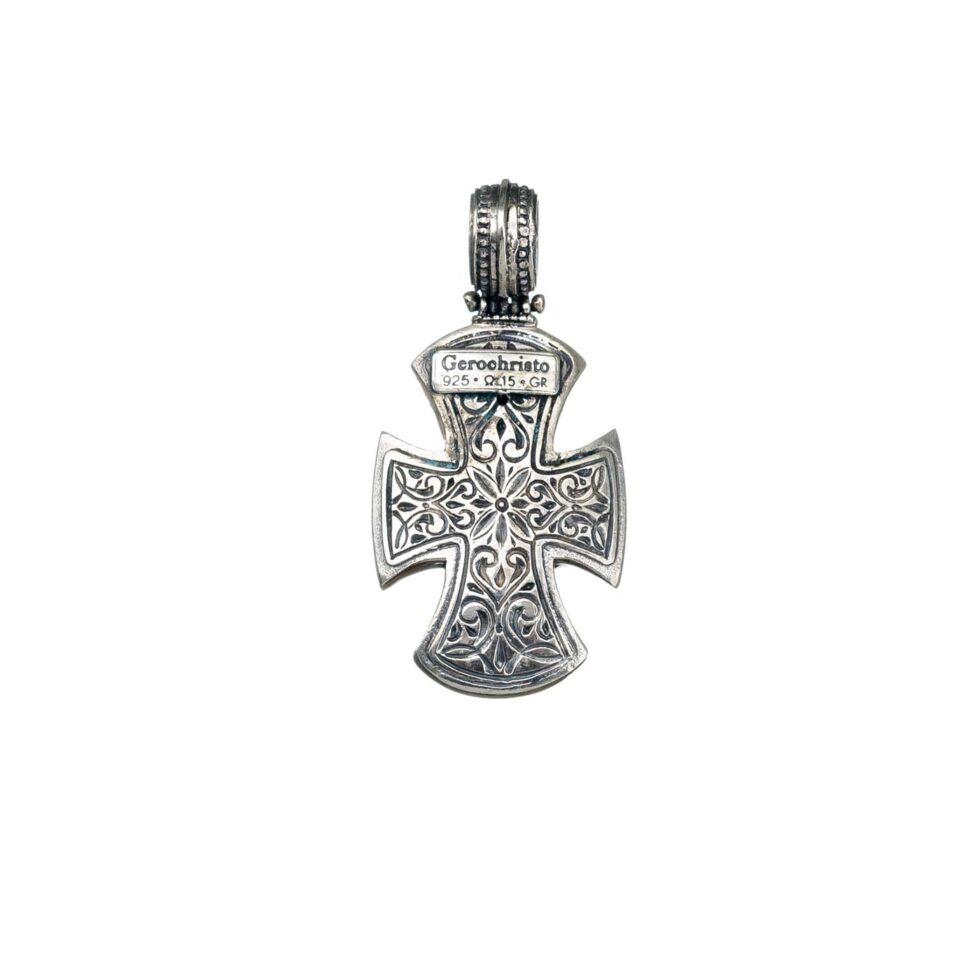 Maltese Patmos cross in Sterling Silver with Blue Topaz