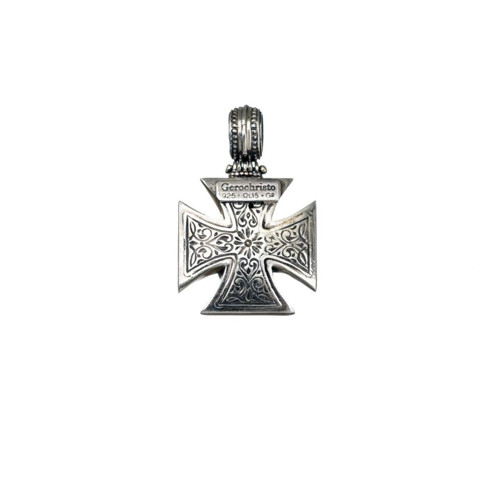 Maltese Patmos cross in Sterling Silver with Garnet