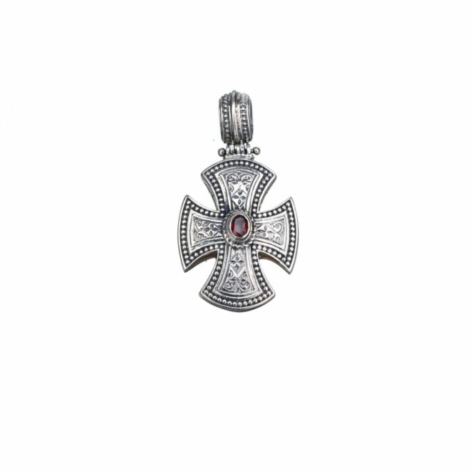 Maltese Patmos cross in Sterling Silver with Garnet