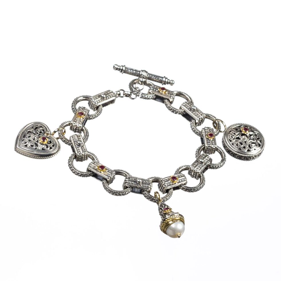 Charms bracelet in 18K Gold and Sterling Silver with Gemstones