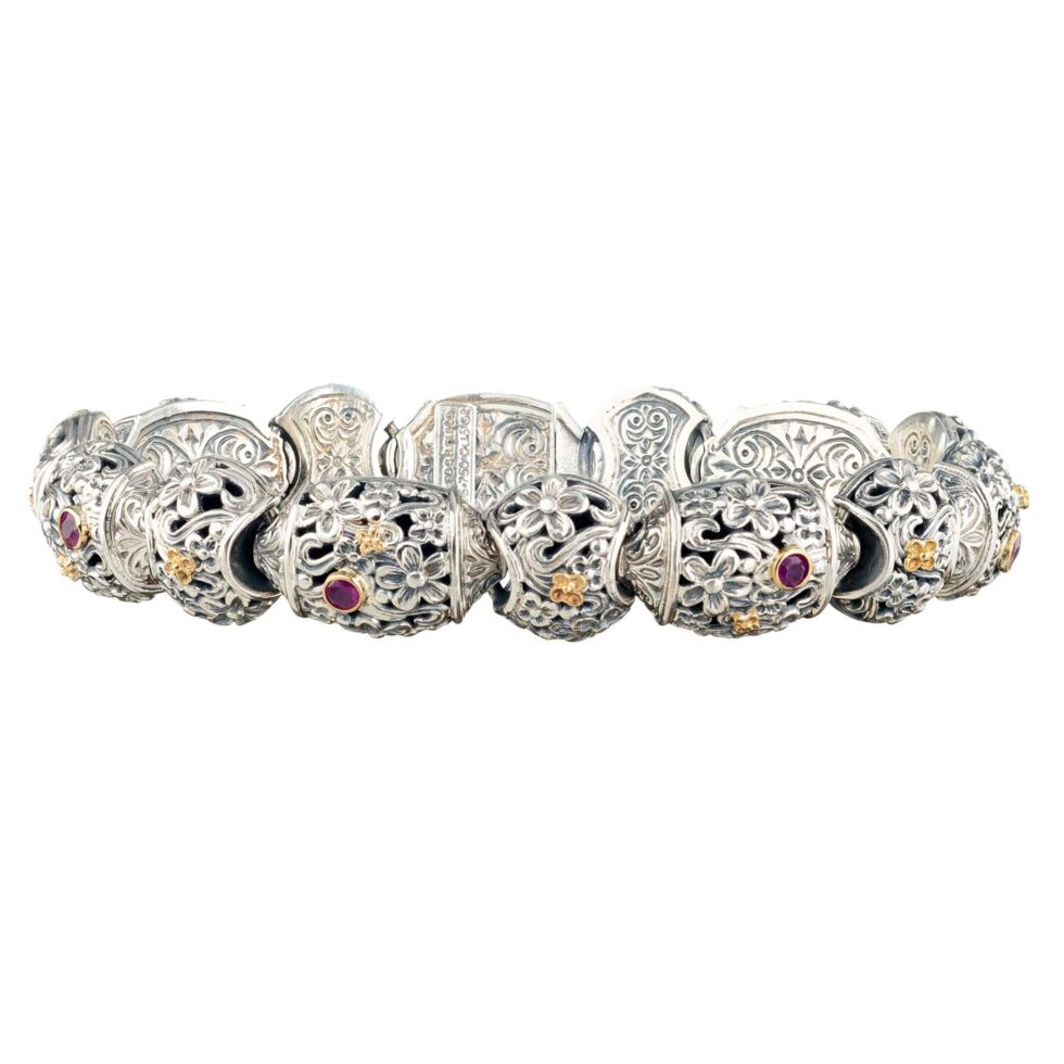 Harmony bracelet in 18K Gold and Sterling Silver with rubies
