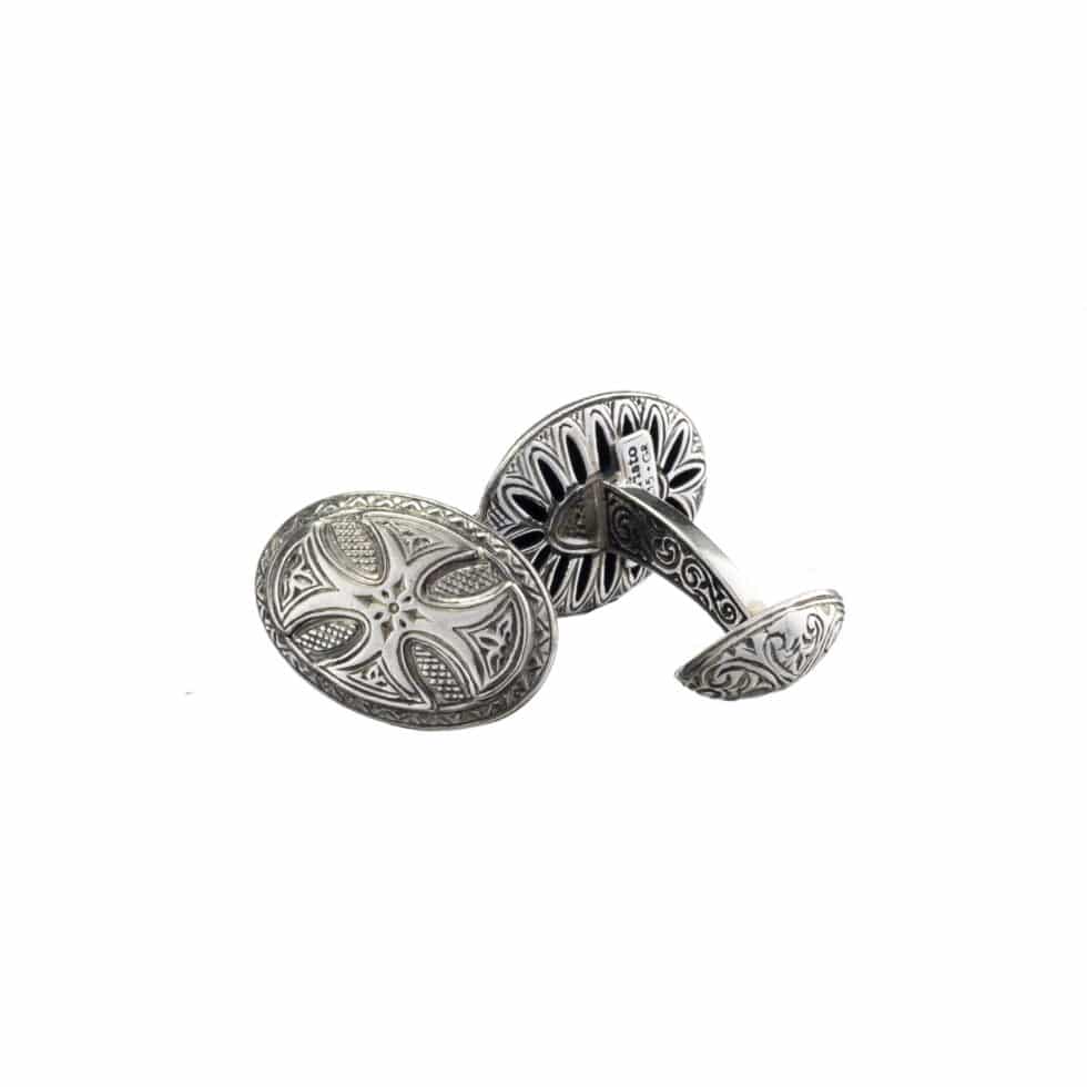 oval cufflinks byzantine style in Sterling Silver