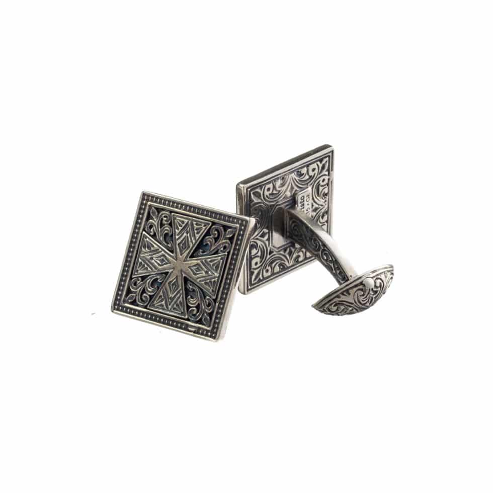Byzantine style square cufflinks in Sterling Silver