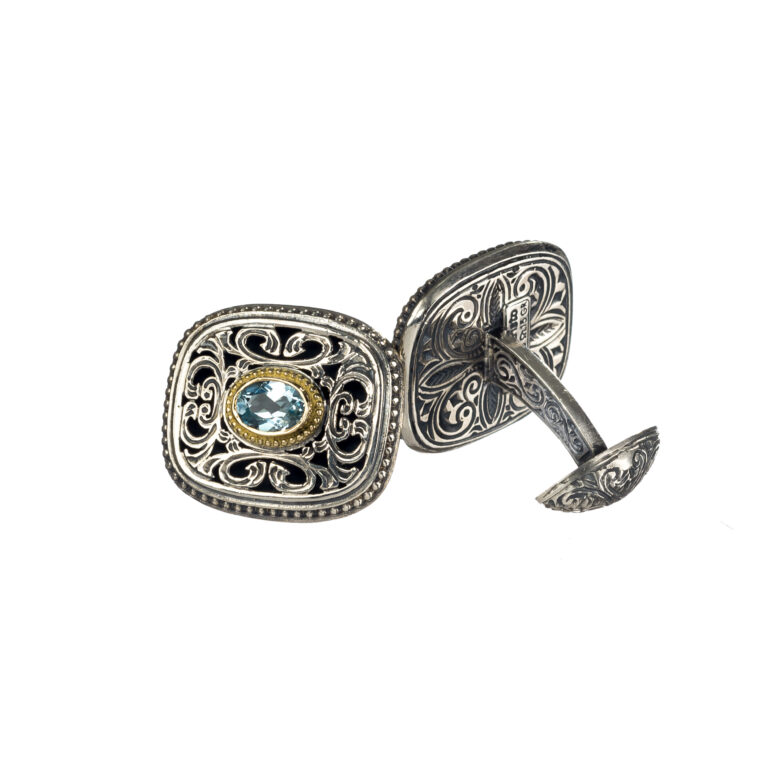 Byzantine cufflinks in 18K Gold and Sterling Silver with Gemstones