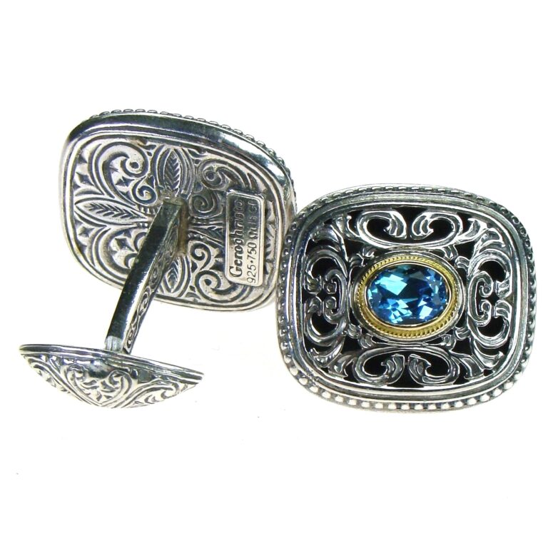Byzantine cufflinks in 18K Gold and Sterling Silver with Gemstones - Image 2