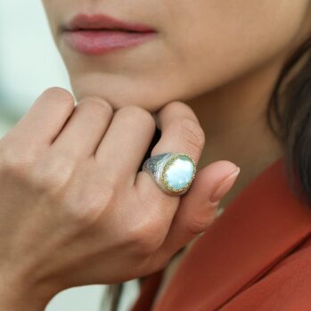 Aegean colors oval ring in 18K Gold and Sterling Silver and doublet stone