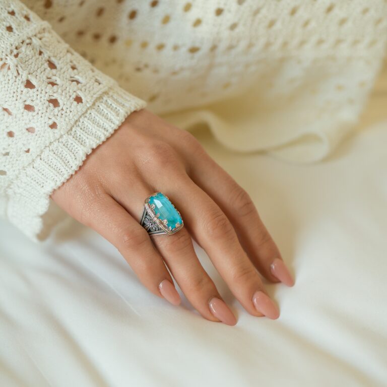 Aegean colors Parallelogram Ring in sterling silver with Doublet Gemstone