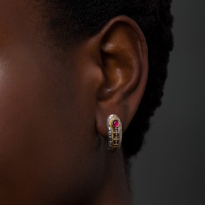 Santorini hoop Earrings in 18K Gold and Sterling Silver with Semi Precious Stones