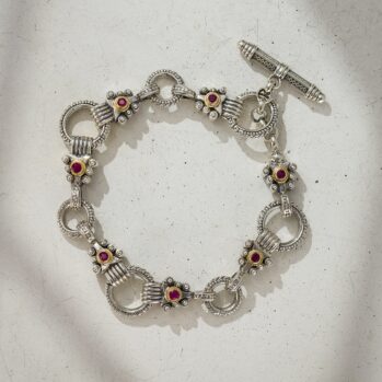 Bracelet in 18K Gold and Sterling Silver with Rubies
