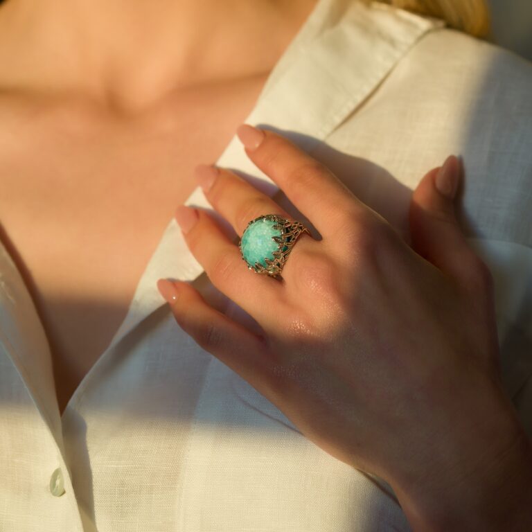 Cyclamin Round Ring in Sterling Silver with Doublet Gemstone