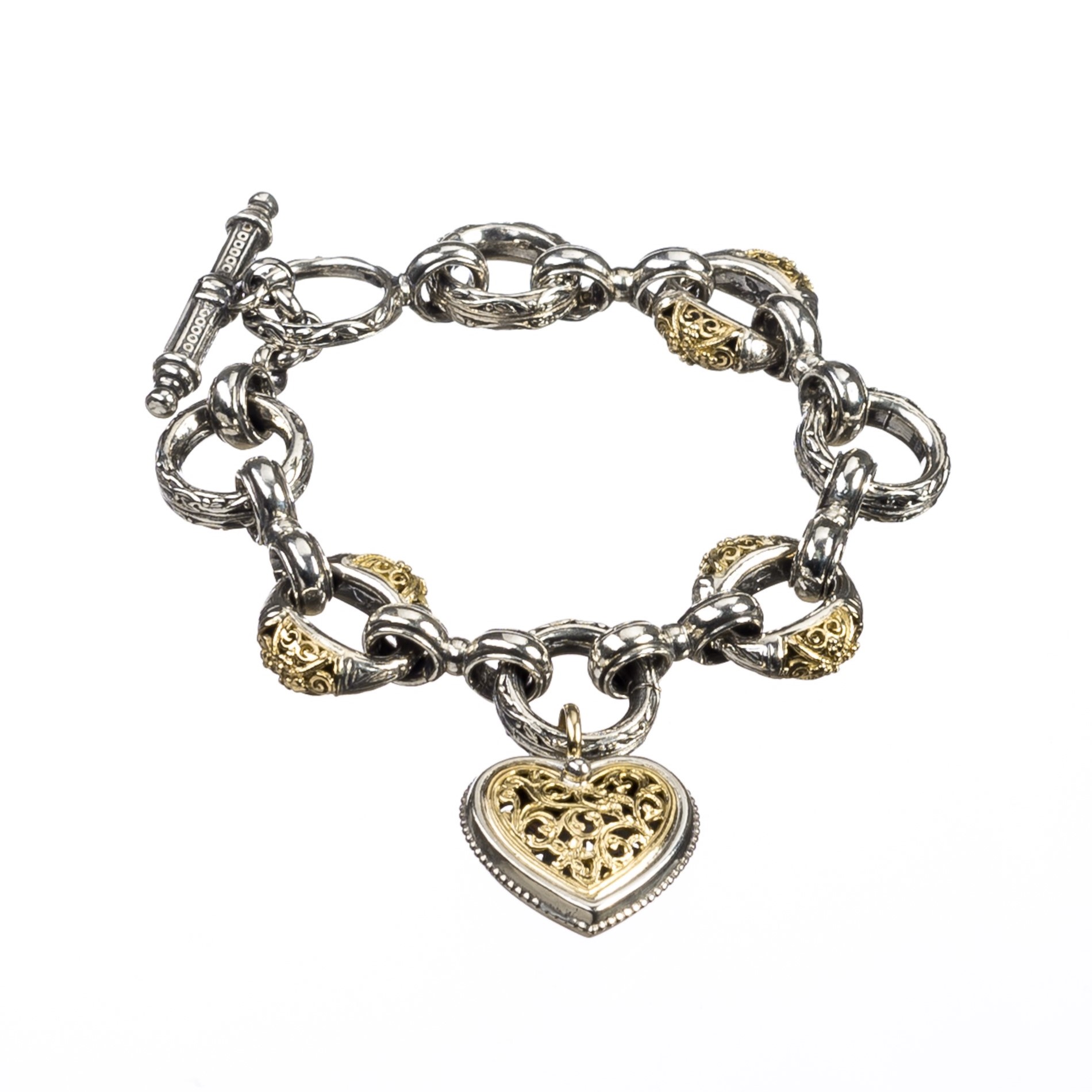 Garden Shadows Heart Charm bracelet in 18K Gold and Sterling Silver