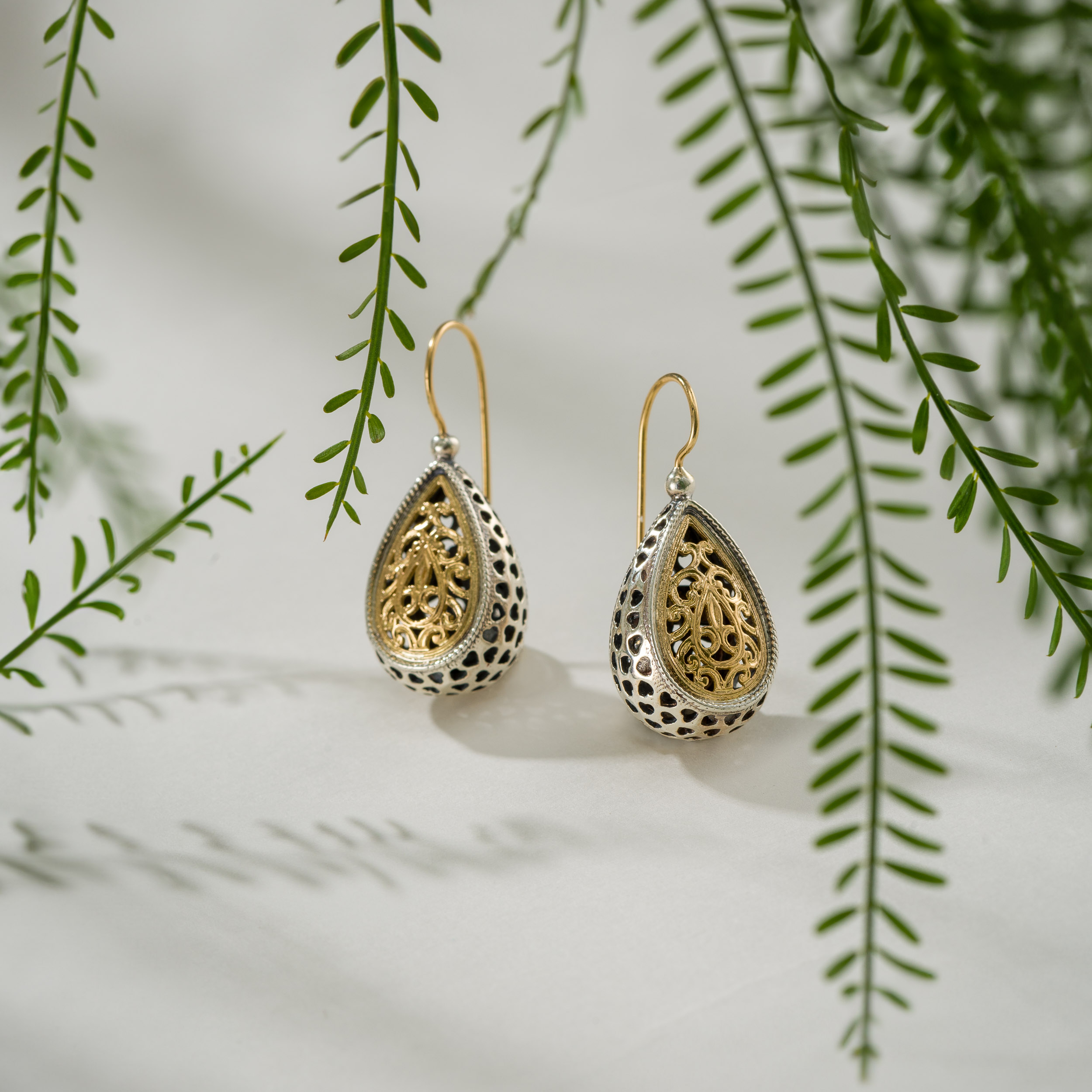 Garden Shadows drop Earrings in 18K Gold and Sterling Silver