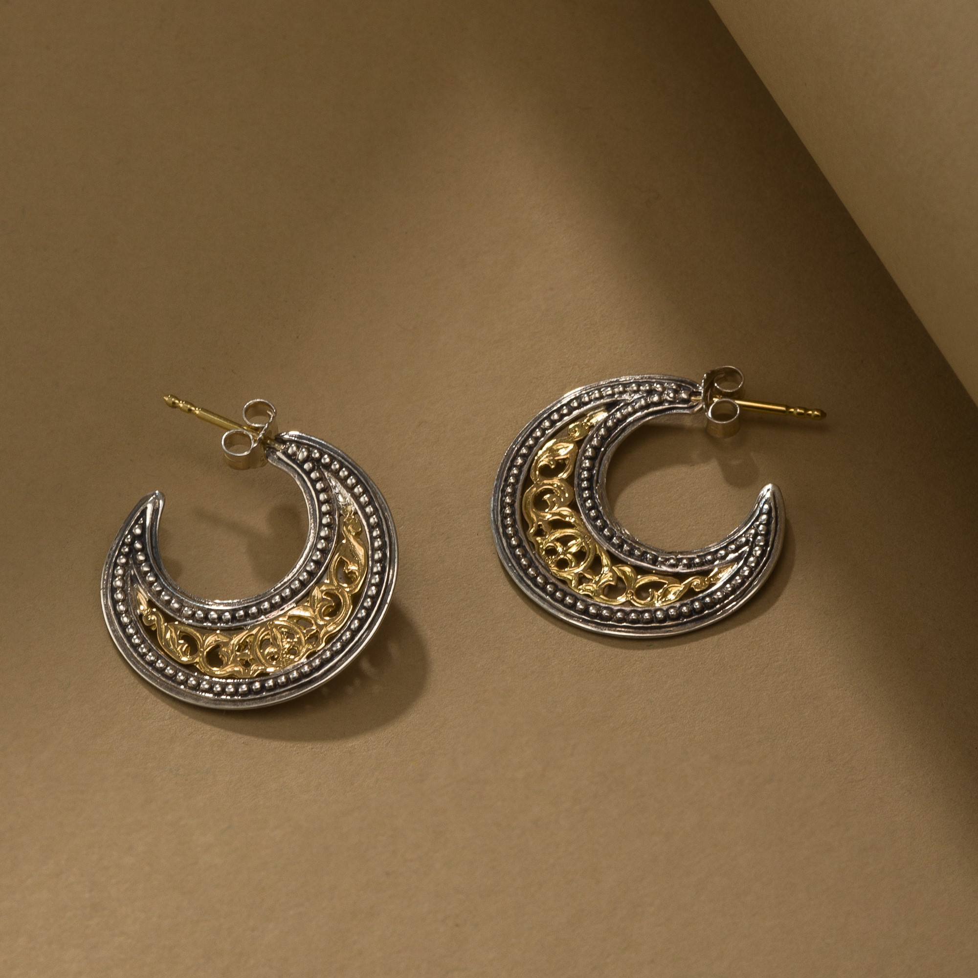 Garden Shadows small Hoops Earrings in 18K Gold and Sterling Silver