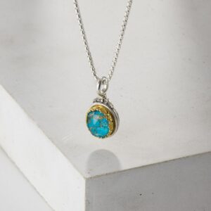 Iris Oval Pendant in Sterling Silver with Gold Plated Parts and Doublet Gemstone - Image 2
