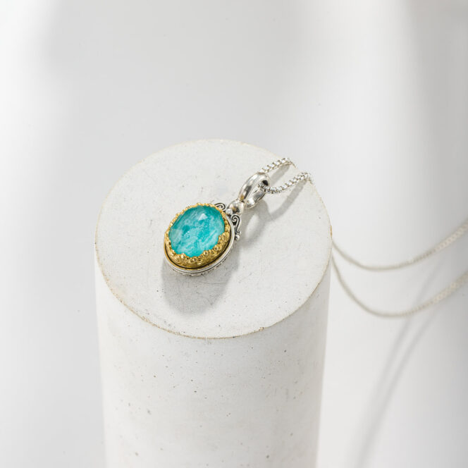 Iris small Oval Pendant in Sterling Silver with Gold Plated Parts and Doublet Gemstone
