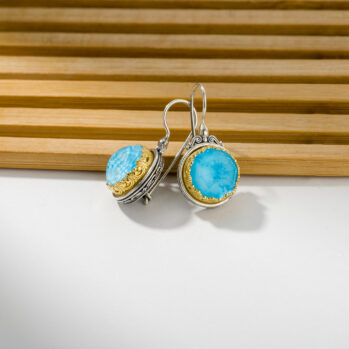 Iris Big Round Earrings in Sterling Silver with Gold plated parts and Doublet Gemstones