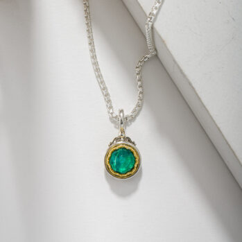 Iris small Round Pendant in Sterling Silver with Gold Plated Parts and Doublet Gemstones