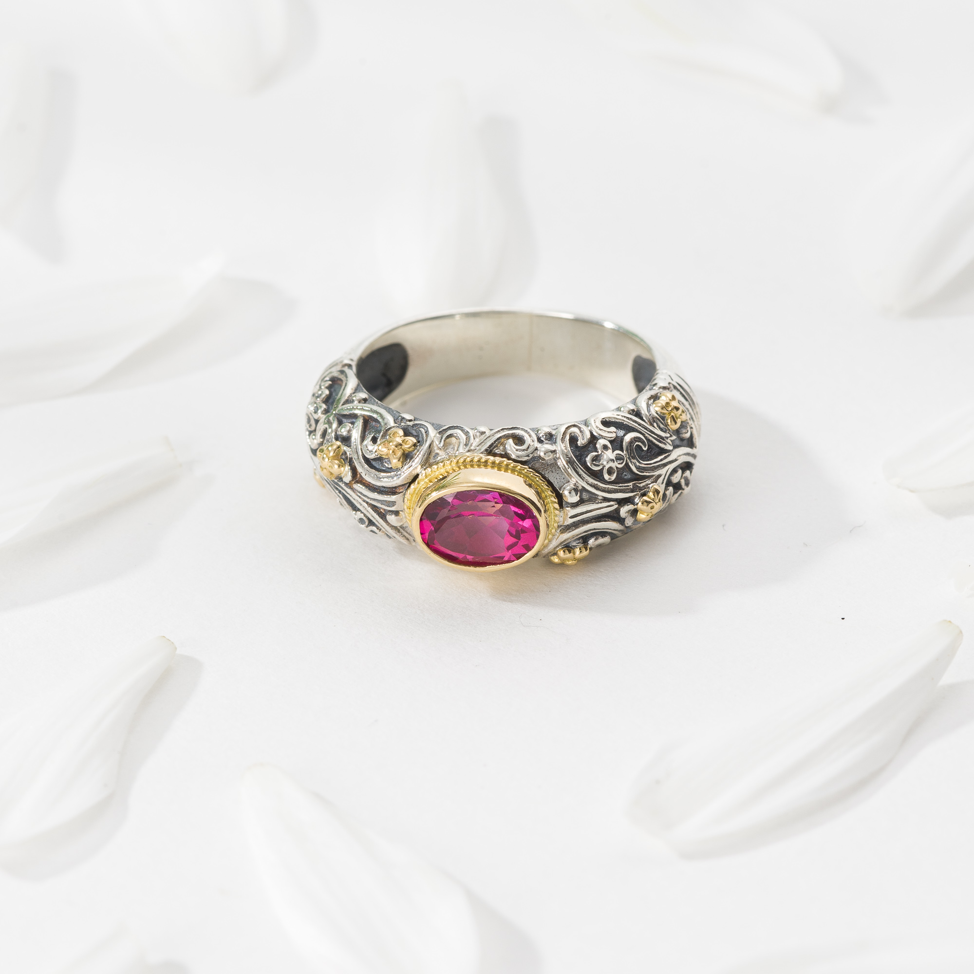 Eve Eden's Garden ring in 18K Gold and Sterling Silver with pink topaz