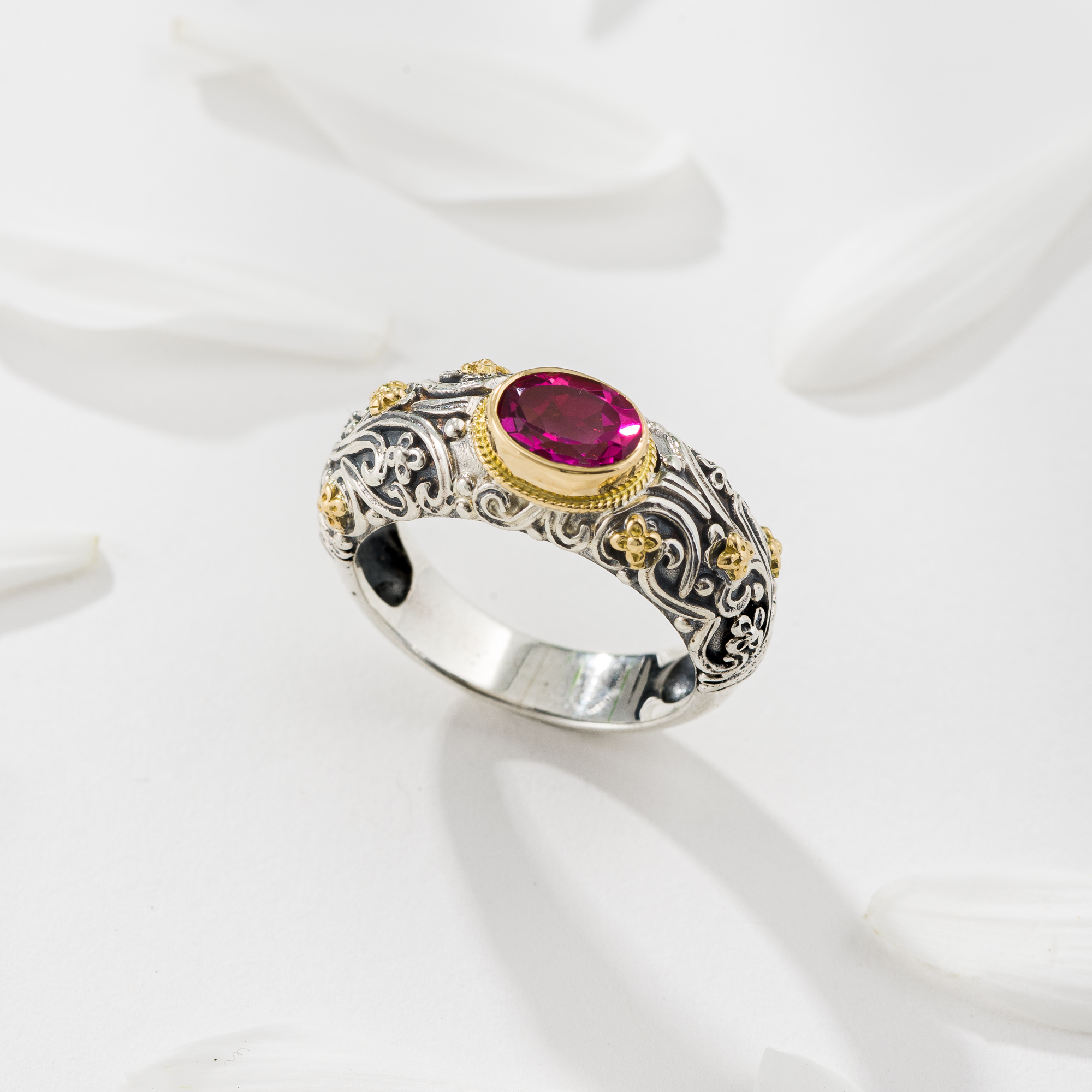 Eve Eden's Garden ring in 18K Gold and Sterling Silver with pink topaz