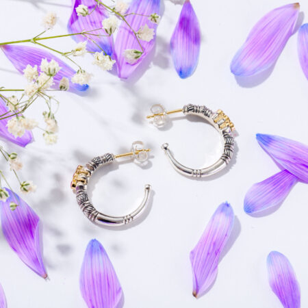 Kassandra Hoops earrings in 18K Gold and Sterling Silver with rubies - Image 3