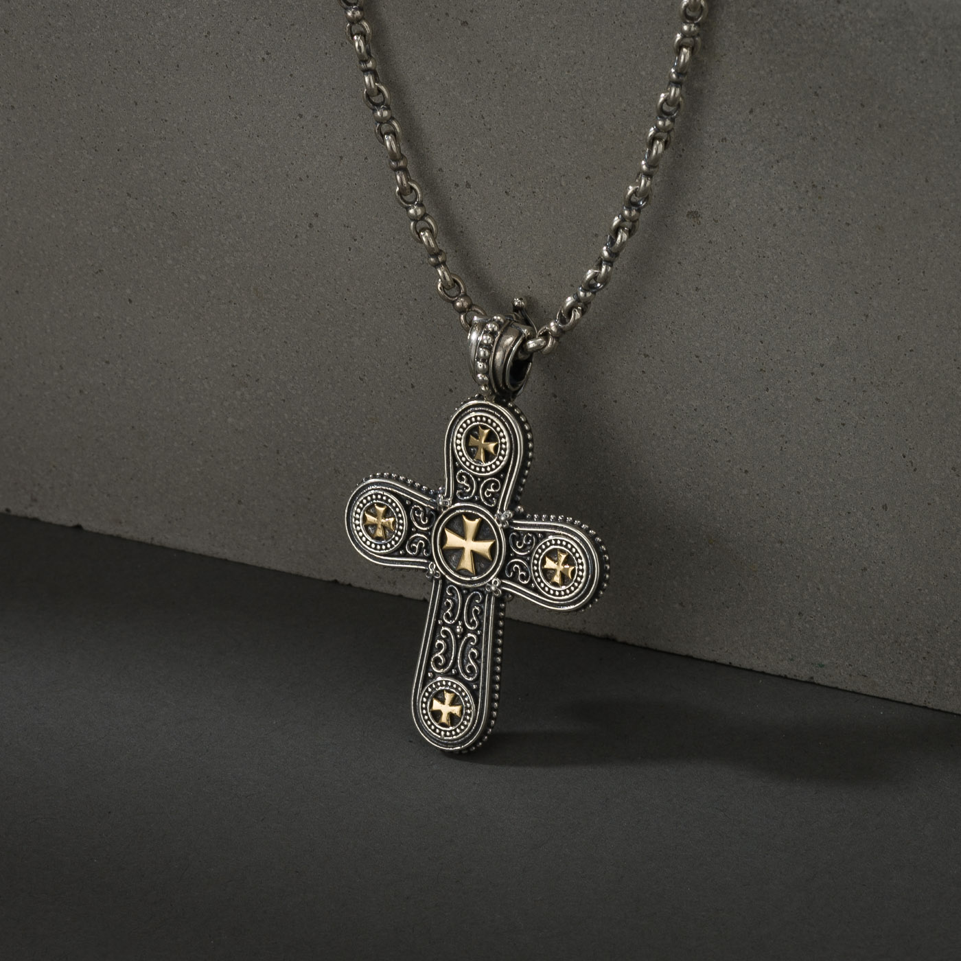 Patmos Cross in Sterling Silver with 18K Gold