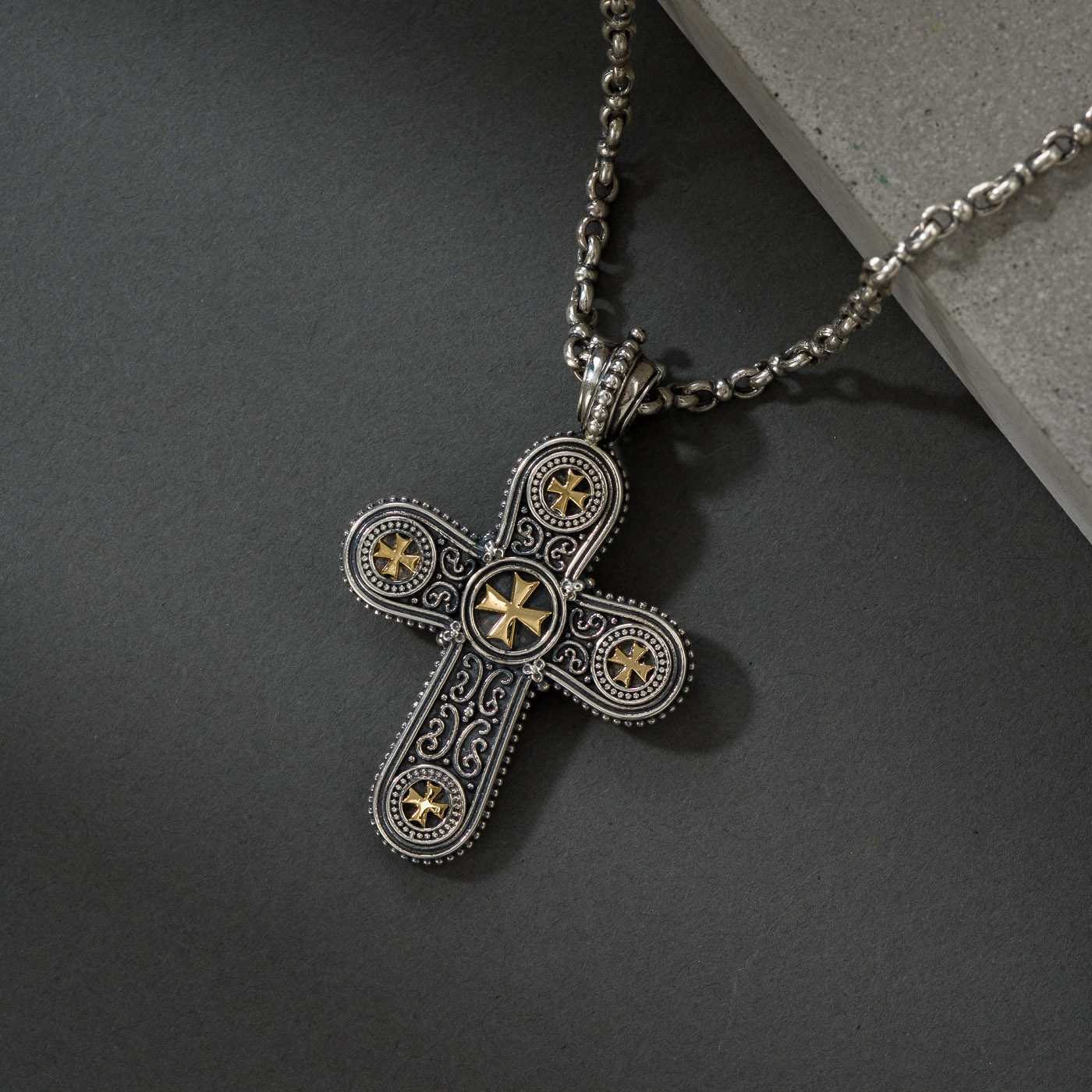 Patmos Cross in Sterling Silver with 18K Gold