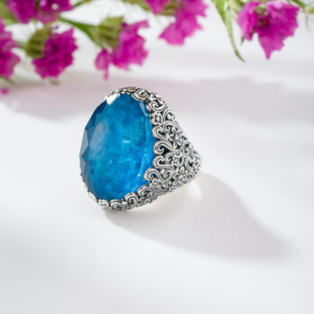 Wild Flower Anthemis Big Oval Ring in Sterling Silver with Doublet Gemstone