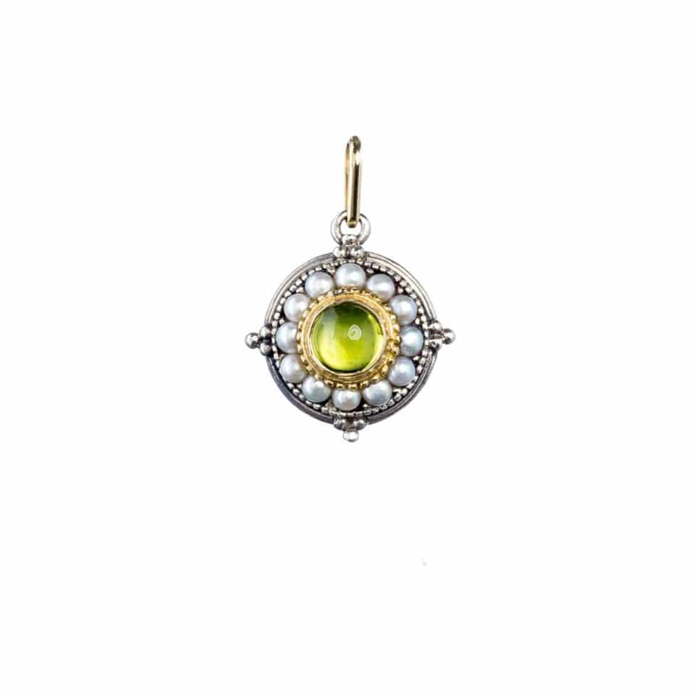 Athenian Flowers Aphrodite pendant in 18K Gold and Sterling Silver with peridot