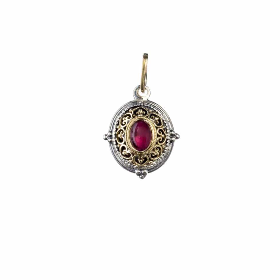 Byzantine pendant in 18K Gold and Sterling Silver with pink gemstone
