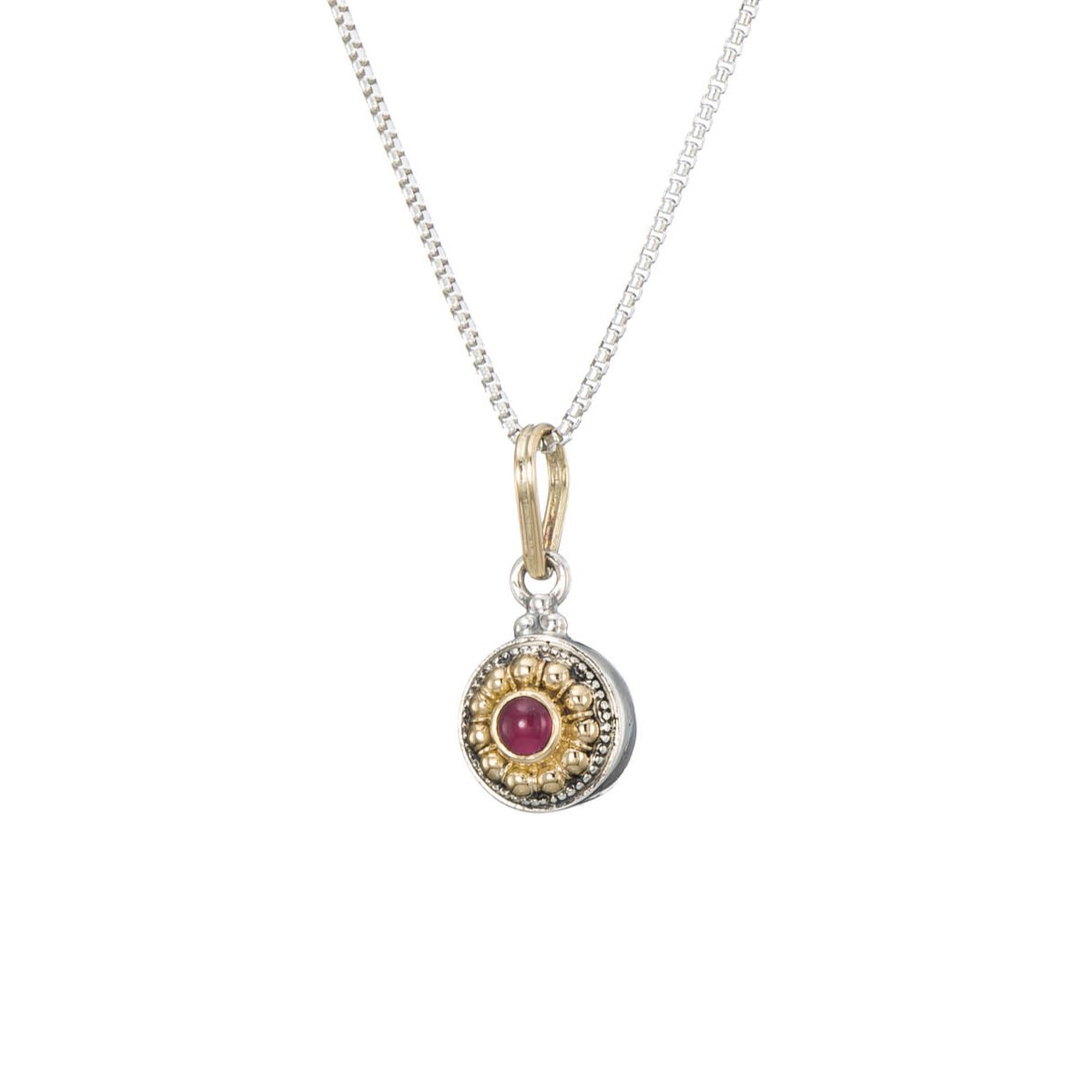 Athenian flowers small round pendant in 18K Gold and Sterling Silver