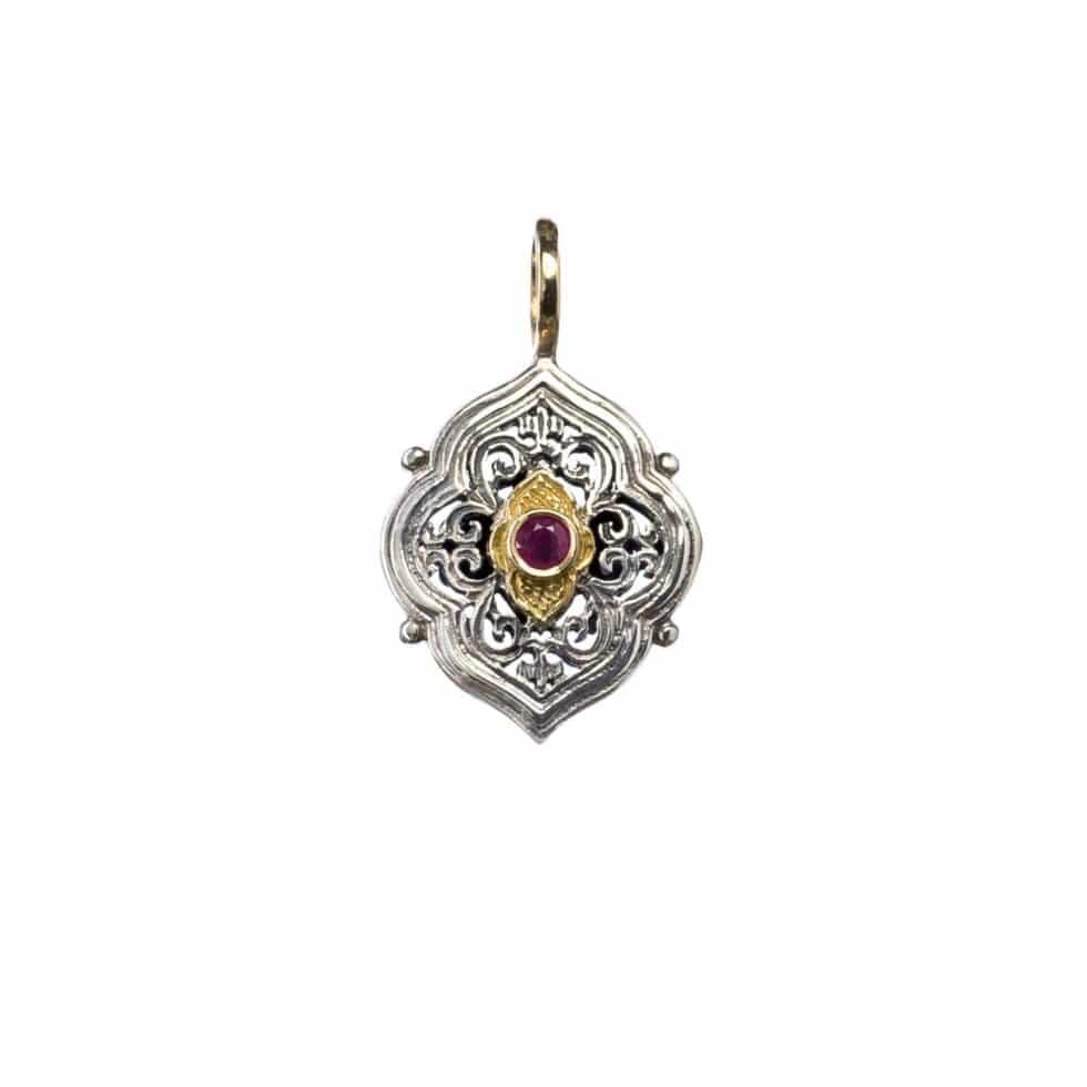 Byzantine pendant in 18K Gold and Sterling Silver with ruby