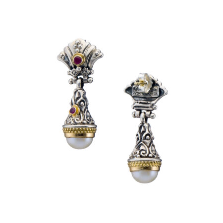 Santorini drop earrings in 18K Gold and Sterling Silver with pearls - Image 2