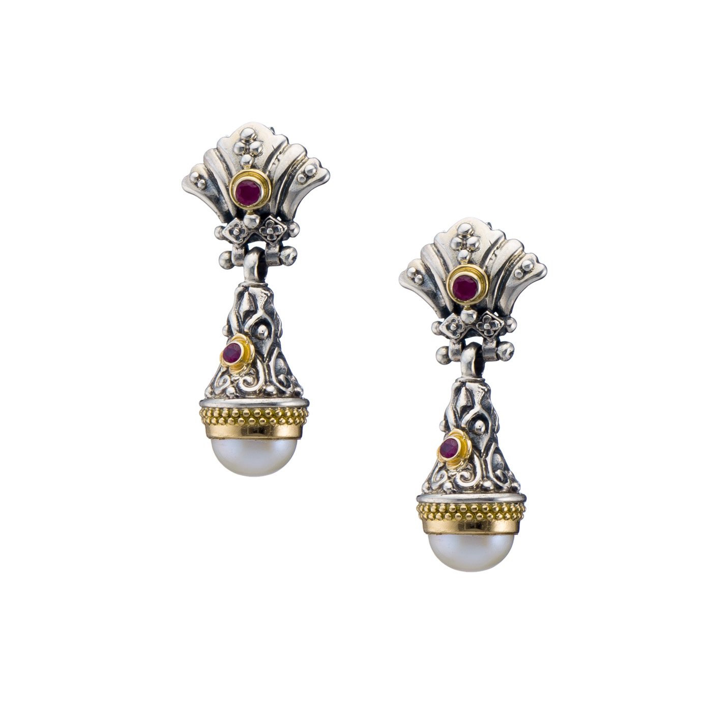Santorini drop earrings in 18K Gold and Sterling Silver with pearls