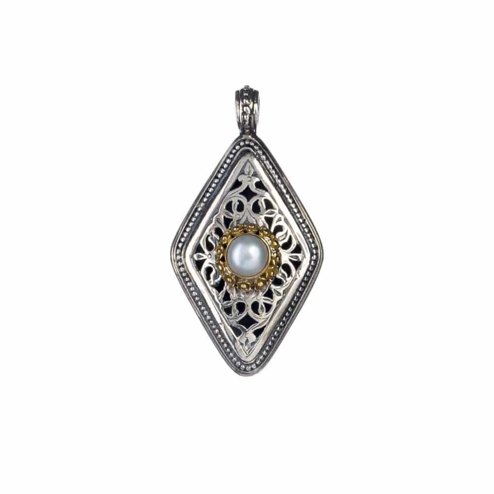 Garden shadows pendant in 18K Gold and Sterling Silver with pearl