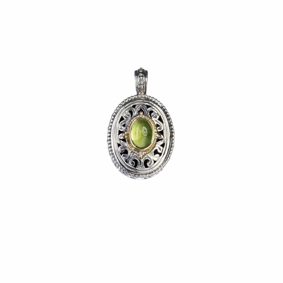 Garden shadows medium oval pendant in 18K Gold and Sterling Silver with gemstone