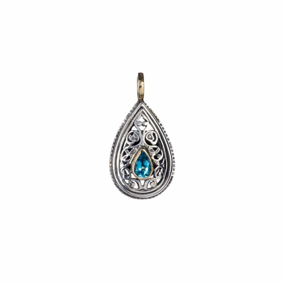 Garden shadows drop pendant in 18K Gold and Sterling Silver with blue topaz