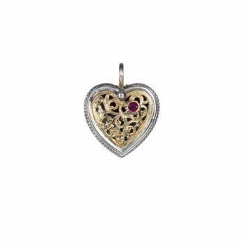Garden Shadows Heart Pendant in 18K Gold and Sterling Silver with Ruby