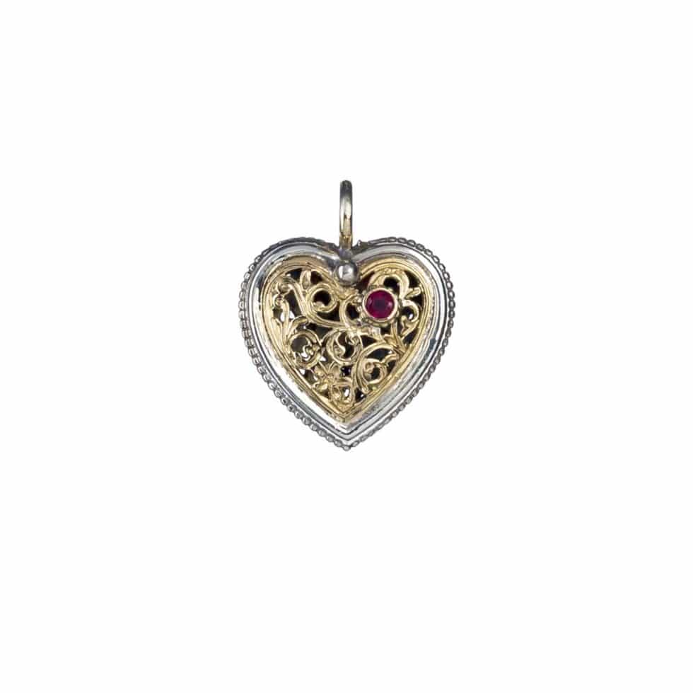 Garden Shadows Heart Pendant in 18K Gold and Sterling Silver with Ruby