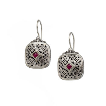 Mediterranean Square Earrings in Sterling Silver with Garnet