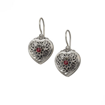 Mediterranean Hearts Earrings in Sterling Silver with Garnet