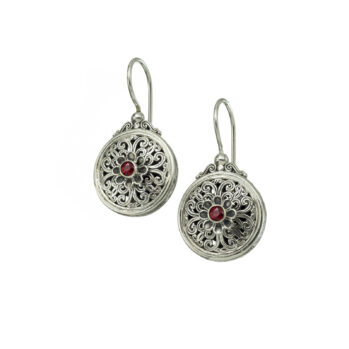 Mediterranean Round Earrings in Sterling Silver with Garnet