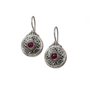 Mediterranean Round Earrings in Sterling Silver with Garnet