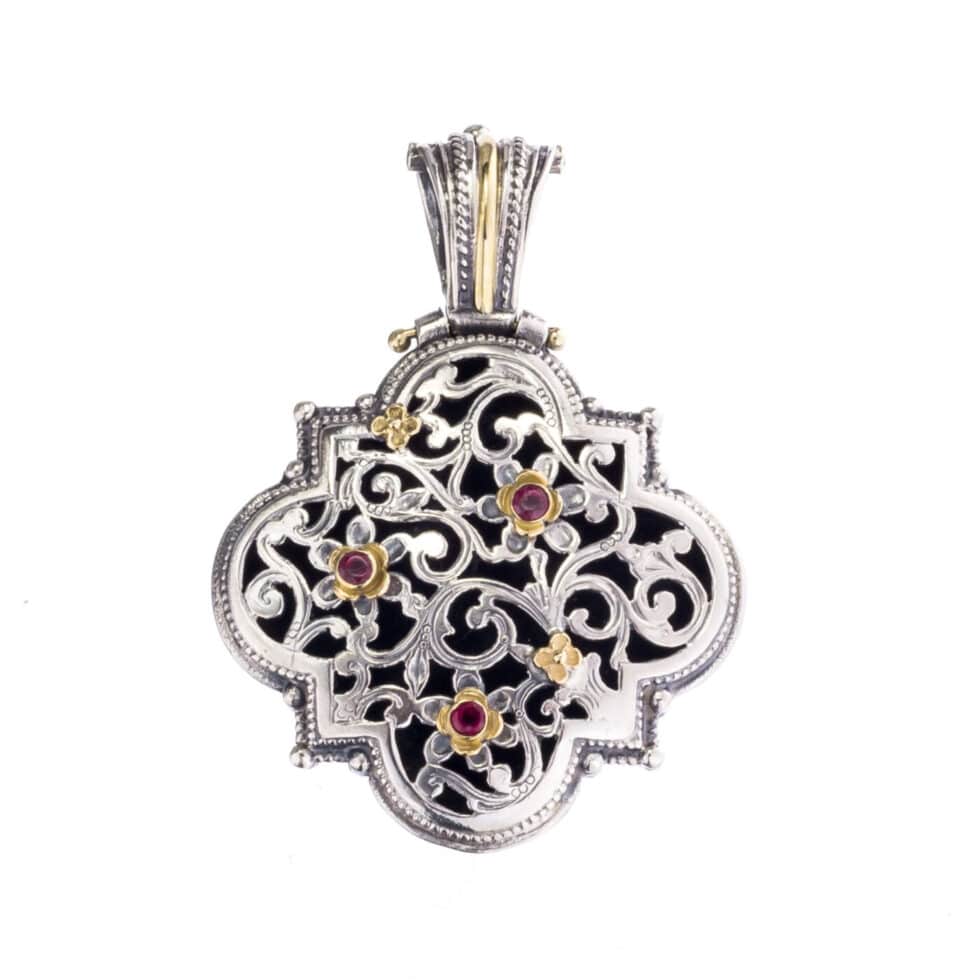 Garden Shadows Pendant in 18K Gold and Sterling Silver with Rubies
