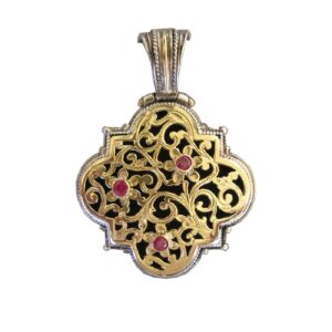 Garden Shadows pendant in 18K Gold and Sterling Silver with rubies