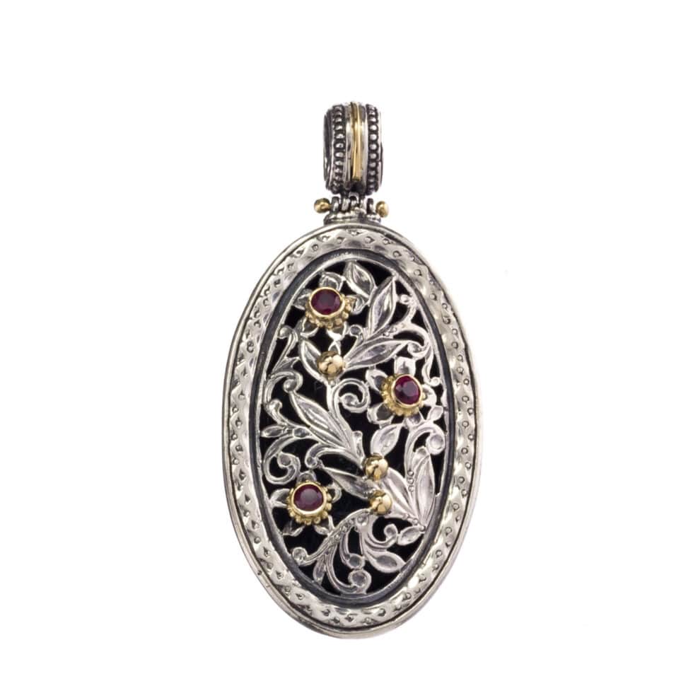 Garden Shadows oval Pendant in 18K Gold and Sterling Silver