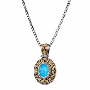 Imperial Medium Oval Pendant in 18K Gold and Sterling Silver with Gemstones