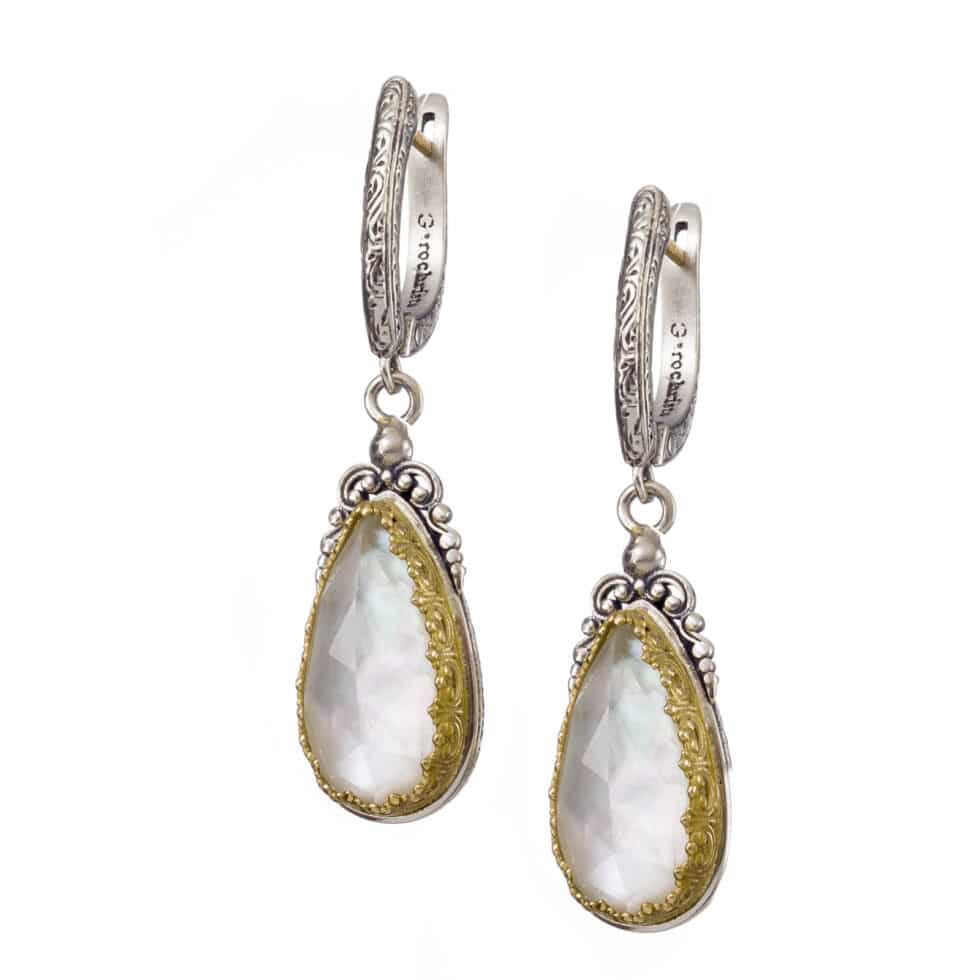 Iris drop earrings in 18K Gold and Sterling Silver with doublet stones