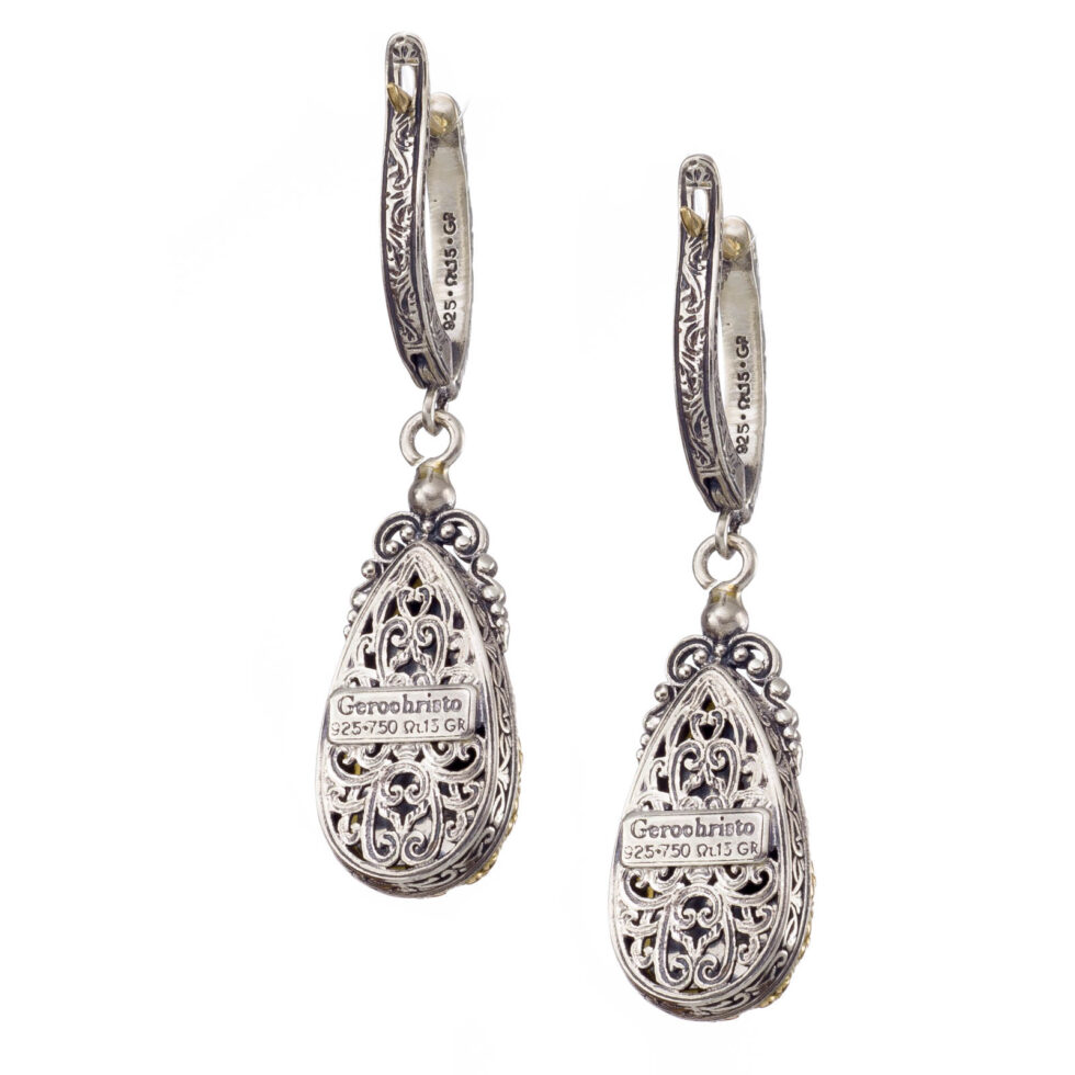 Iris drop earrings in 18K Gold and Sterling Silver with doublet stones